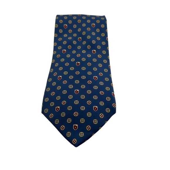 Tommy Hilfiger Silk Necktie Blue and Yellow Patterned Tie - Picture 1 of 5